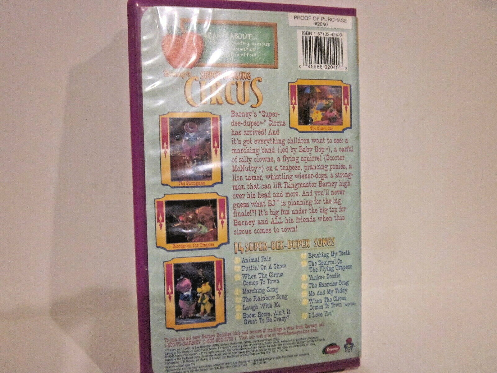 Barney Super Singing Circus (VHS Tape 2000) Clamshell Purple Never