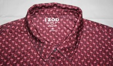 Izod Golf with Stretch Polo Shirt Mens XL Maroon Pink Flamingo Geometric