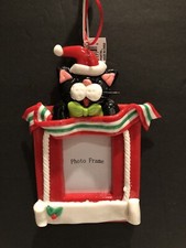 Holiday Time Cat Photo Resin Frame Christmas Ornament New