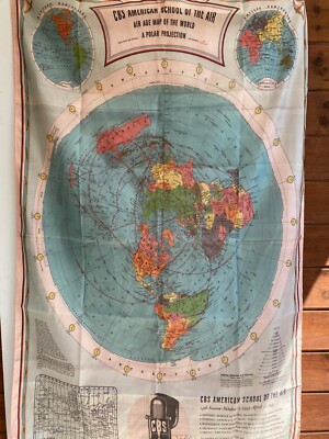 XXL Flat Earth Flag CBS American School Of The Air 1943 World Map 190X280cm RARE