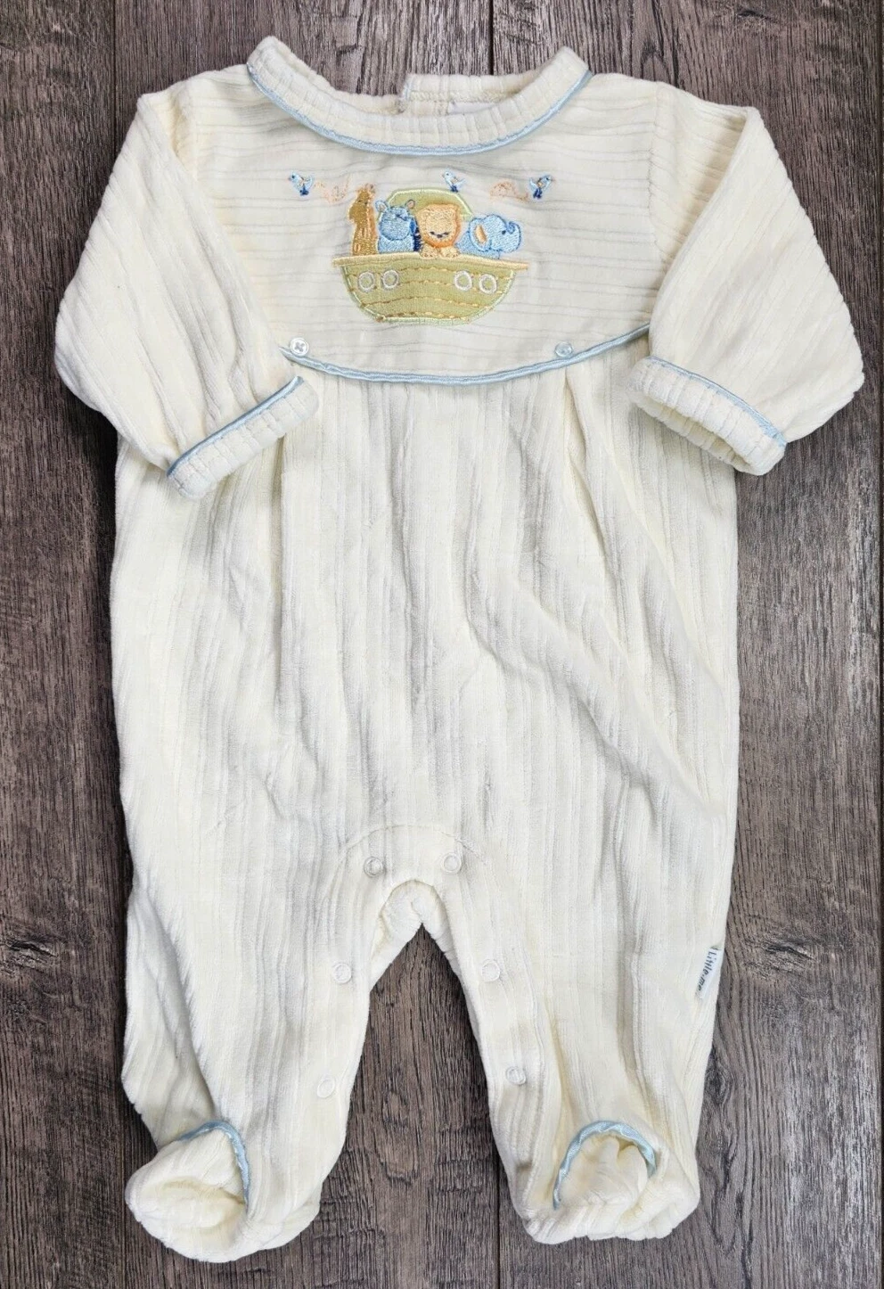 Baby Boy Clothes Vintage Little Me 3 Month Velour Noah's Ark Footed Outfit