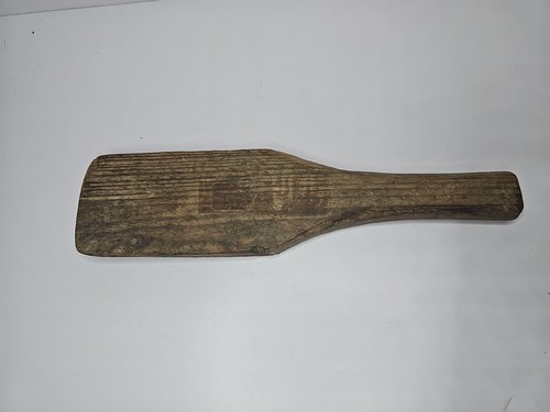Antico cucchiaio primitivo rustico in legno paletta pasta burro 9" - Foto 3 di 6