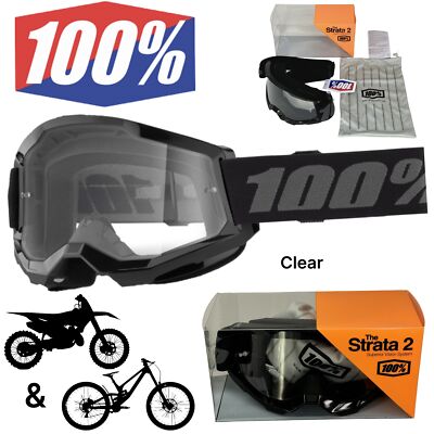 100% Strata V2 Kinder Motocross Motorrad Mtb Fahrrad MX Brille Schwarz (Clear)