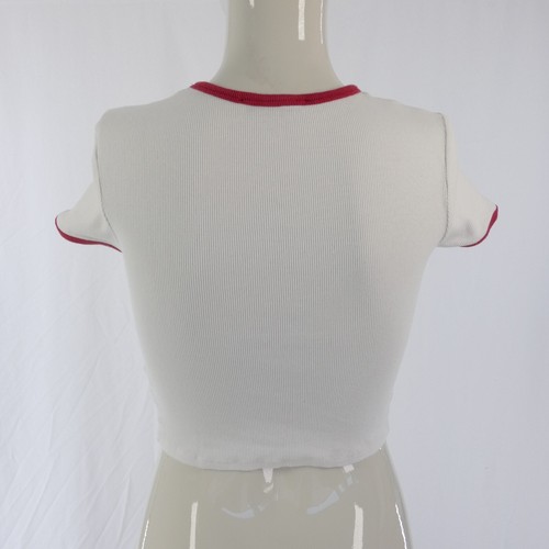 Bershka Crop T Shirt White Cherry Mood Printed Ringer Baby Tee Size M - Picture 7 of 16