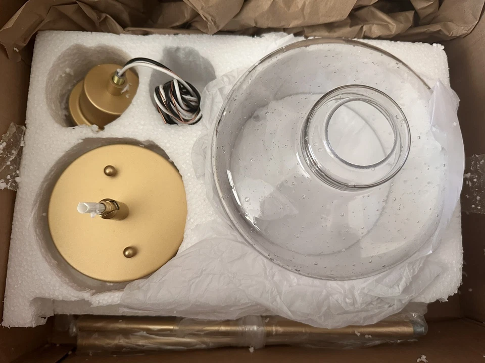 emak 8 Inch Gold Pendant Light Fixture Modern Pendant Light Gold & Seeded Glass - Image 2 of 4