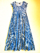 Womens Dress-CHAPS RALPH LAUREN-blue/grey BOHO cotton knit maxi Beachy-XS