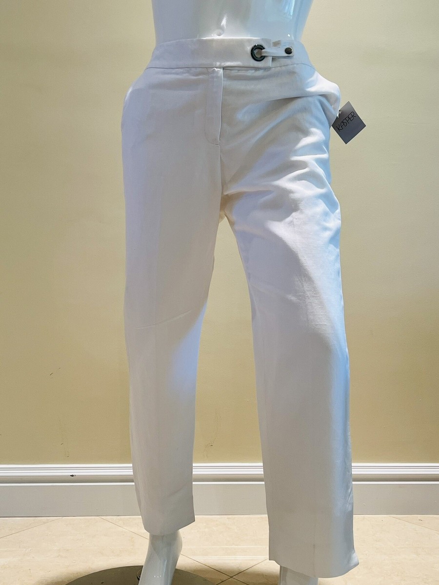 Kasper Linen Blend Straight-Leg Pants - Lily White - Size 12