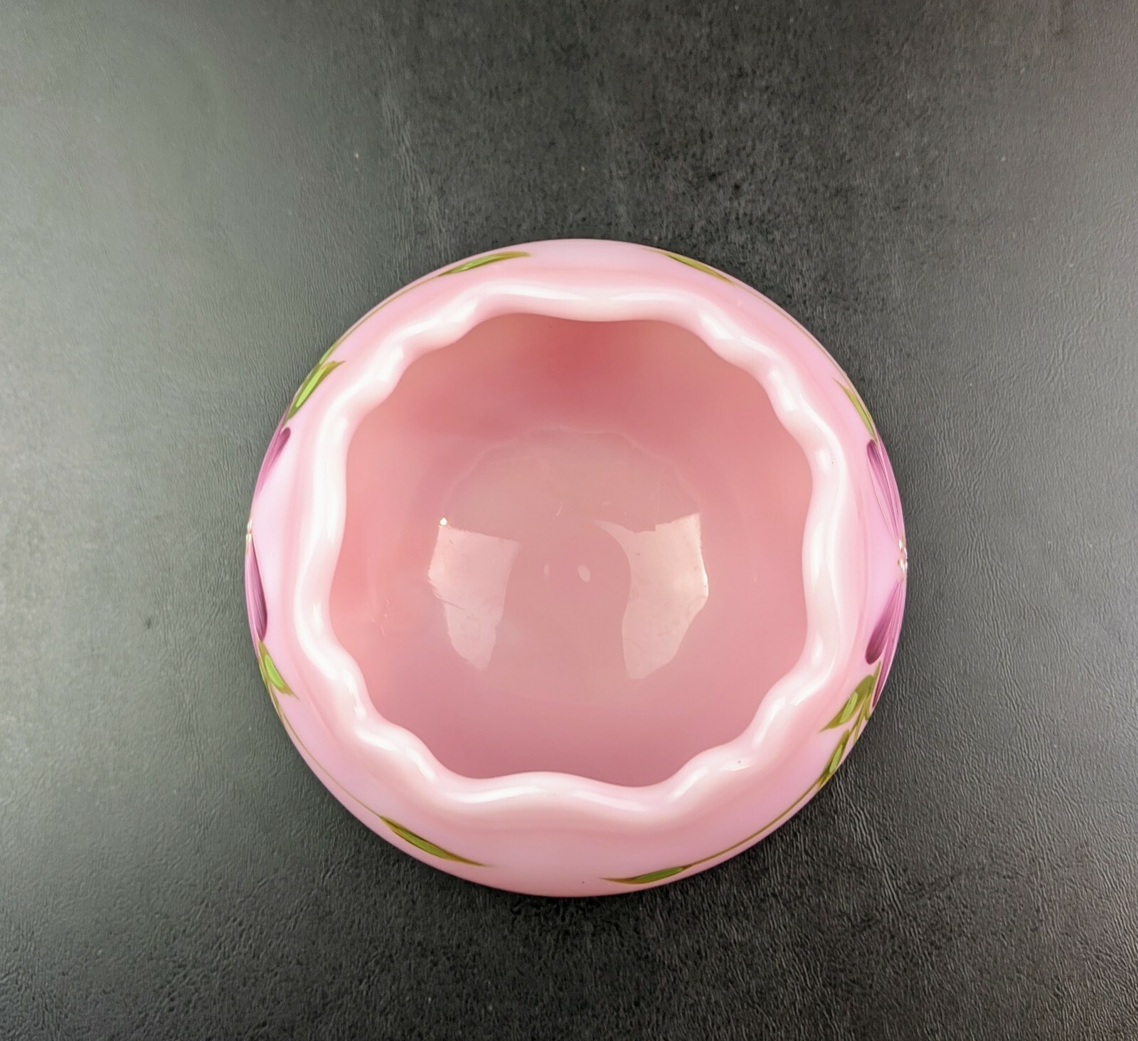 Vintage Fenton Glass Pink Floral Rose Bowl Dish Hand Painted Signed C