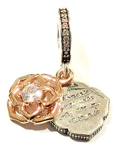 Authentic Pandora Charm, ROSE Two Tone RoseDangle,  #789373C01
