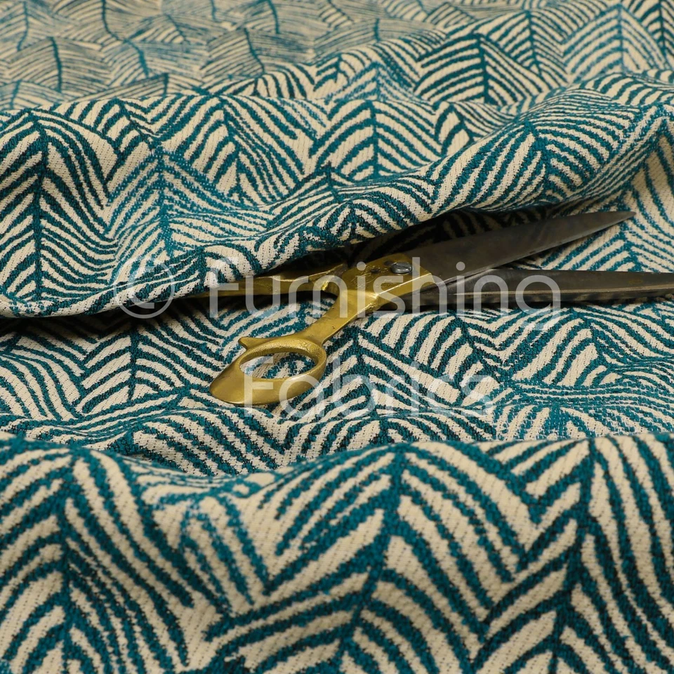 New Chenille Quality Woven Modern Leaf Floral Pattern Teal Upholstery Fabric