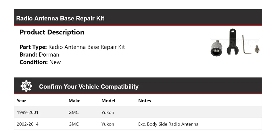 For 1999-2014 GMC Yukon Dorman Radio Antenna Base Repair Kit 2000 2001 2002 2003 - Image 2 of 4