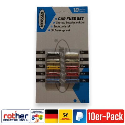 VERTEX Auto-Sicherung, KFZ-Sicherung Keramiksicherung 5 bis 25A Sicherung 10tlg.-Pack