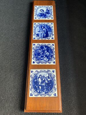 Vintage blau Delft Blauw niederländische Wandrelief Fliesen handbemalt Holland 17  x 4 