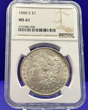 🌈 1880-S Morgan Dollar MS61 NGC Lilac Purple Salmon Toning MONSTER Eye Appeal👀