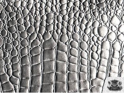 SHINY CROCODILE EMBOSSED VINYL SILVER FABRIC FAUX LEATHER UPHOLSTERY SOLD BTY