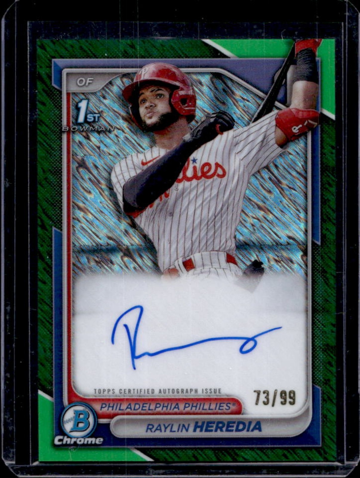 2024 Bowman Raylin Heredia Chrome Auto Green Shimmer Refractor 1st #/99 Phillies