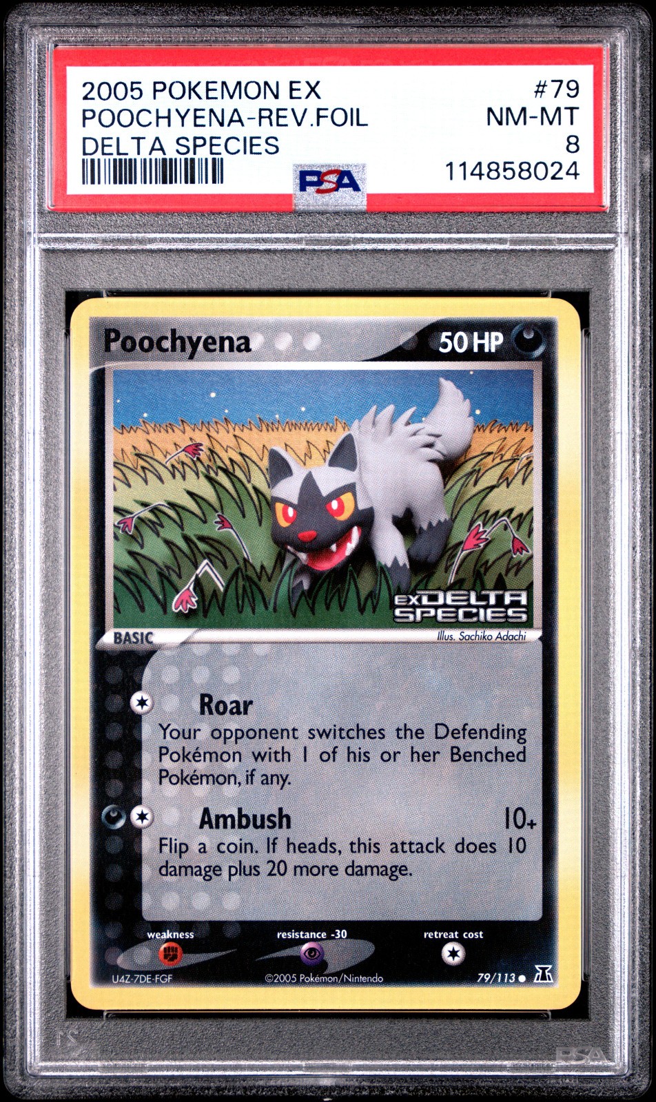 2005 POKEMON EX DELTA SPECIES POOCHYENA #79 REVERSE FOIL PSA 8 NM #114858024