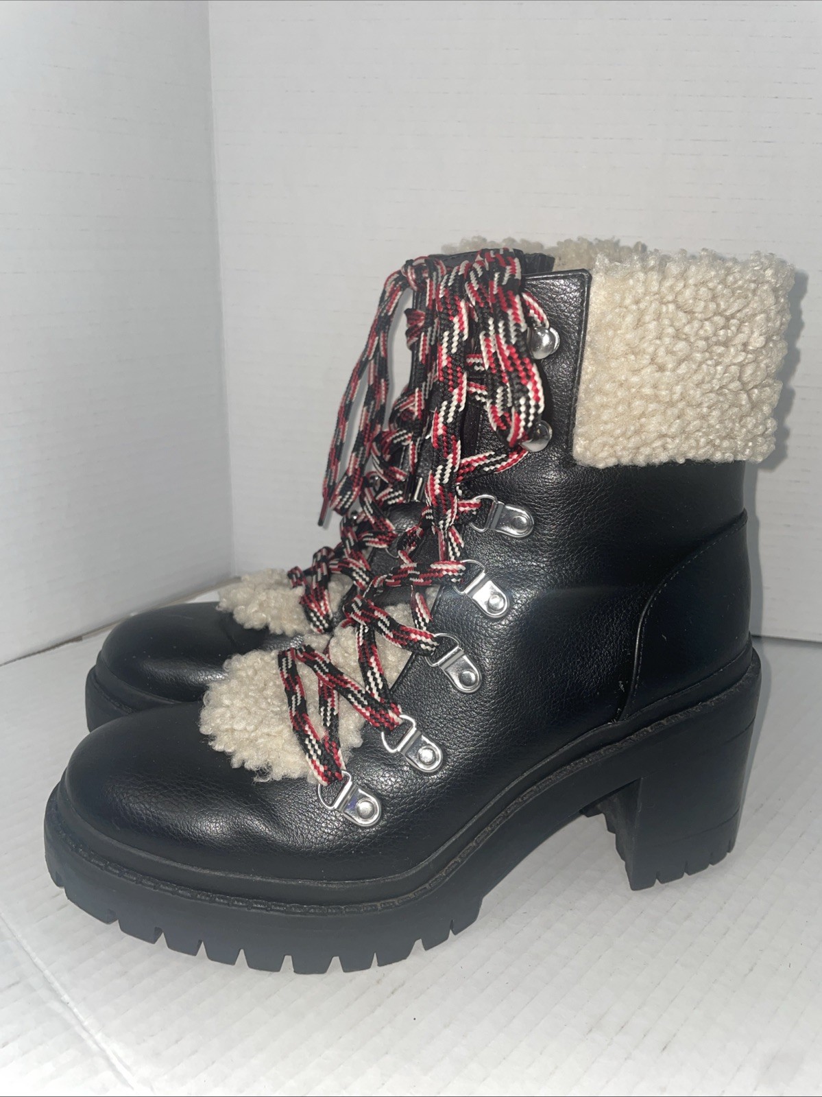 SAOLA Stivaletti filo universale donna 8 neri pelliccia sintetica stringati suola a strappo escursionista invernali