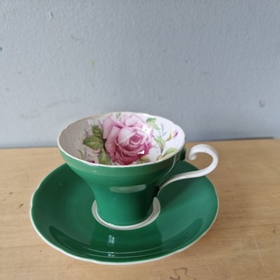 Antike Aynsley Cabbage Rose Teetasse & Untertasse grün 