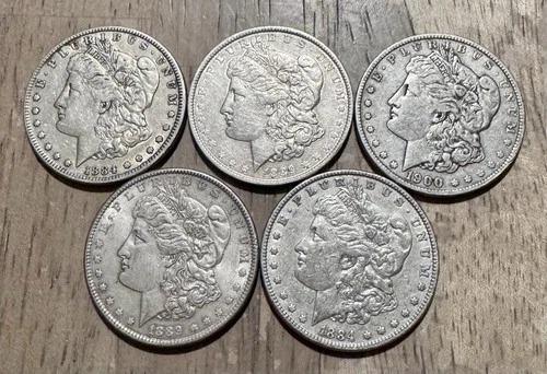 Lot of (5) Pre-21 Morgan Silver Dollars, 1884, 1889, 1890-O, XF/AU Coins
