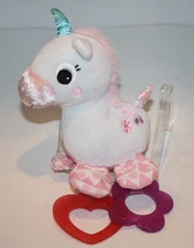 Bright Starts Unicorn 8" White Pink Plush Teether Hanging Link Soft Toy Rattle