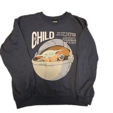 Star Wars The Child Sweatshirt Youth XL Blue Crewneck Baby Yoda Mandalorian