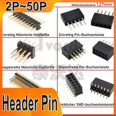 1,27mm Abstand 2P-50P Einreihig / Doppelreihig Männlicher / Weiblich Header Pin