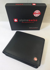 Alpine Swiss Men's Conor RFID Bifold Wallet Pass Case Smooth Leather US size