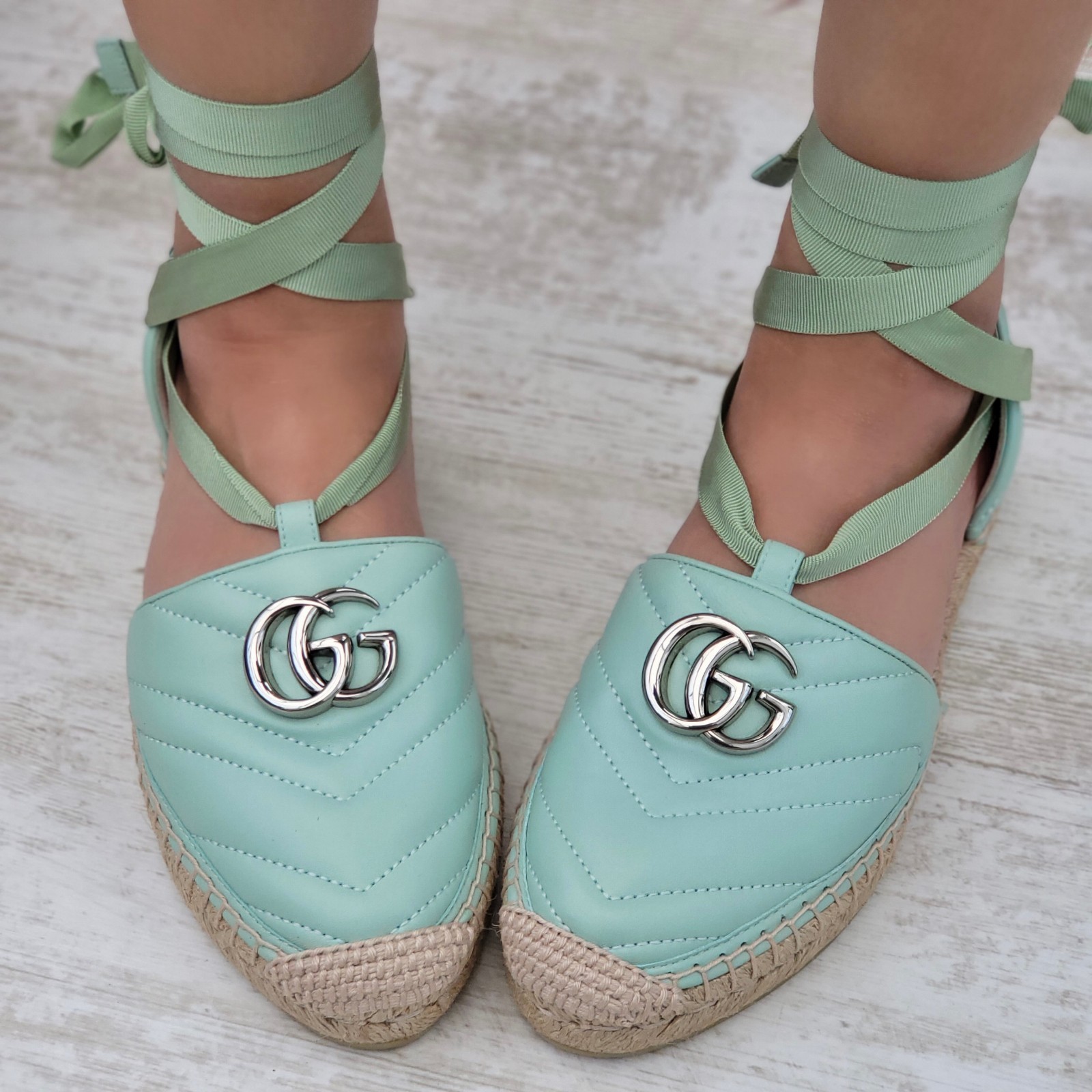 Gucci Marmont GG Espadrille Sandals Ankle Wrap Platform Flats EU 37 UK 4 RRP£625 image 4