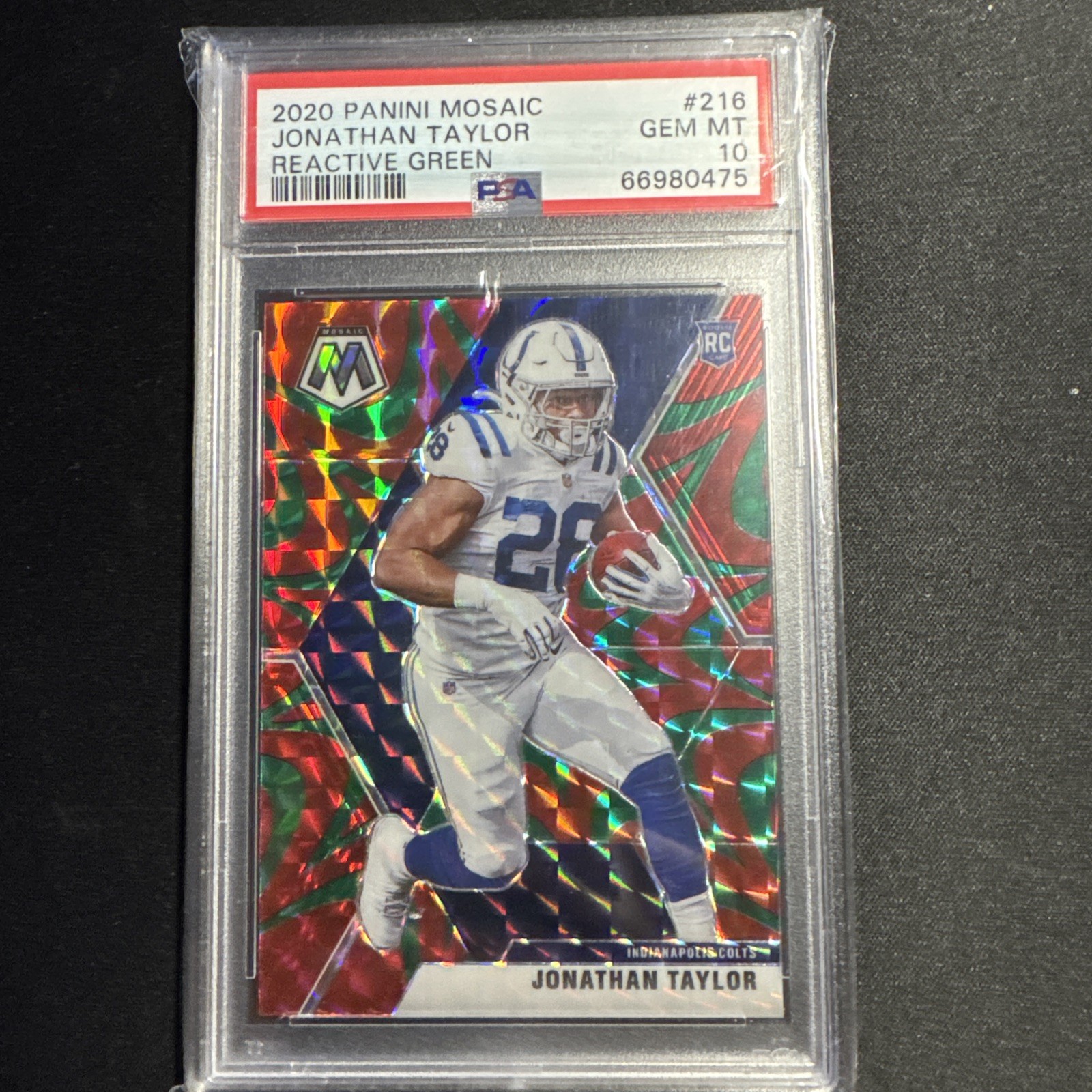 2020 Panini Mosaic - Jonathan Taylor #216 Mosaic Reactive Green Prizm PSA 10