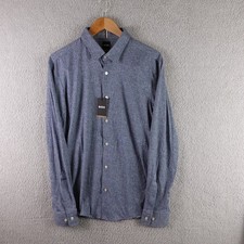 HUGO BOSS Slim Fit Stretch Blue Floral Print Long Sleeve Shirt Mens Large NWT