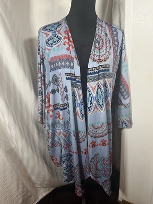 The ZigZag Stripe Women's Geometric Print Cardigan Kimono Blue Red