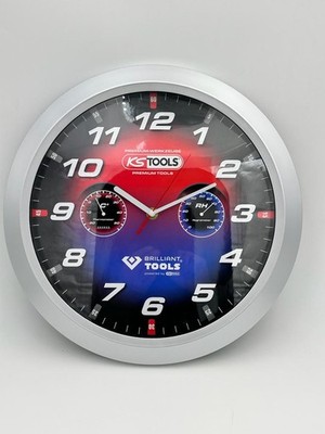 Werkstatt Wanduhr KS Tools/Brilliant Tools m. Thermometer und Hygrometer Ø 400mm