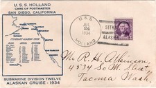 Naval cover, USS Holland, Alaska Cruise, Sitka, unknown maker, 1934