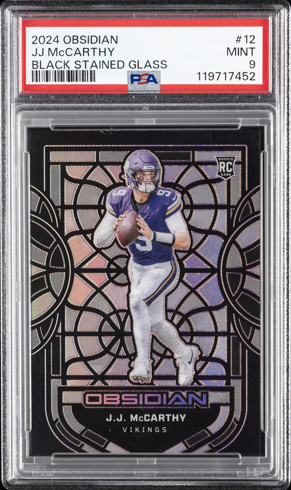 2024 PANINI OBSIDIAN BLACK STAINED GLASS #12 JJ MCCARTHY PSA 9