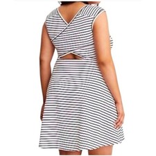 Torrid Black White Striped V Neck Criss Cross Back Skater Dress Plus Size 2