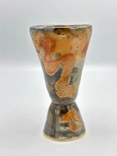 Vtg Japanese Modernist Vase or Chalice Footed Ceramic Stunning Glaze 5.5”