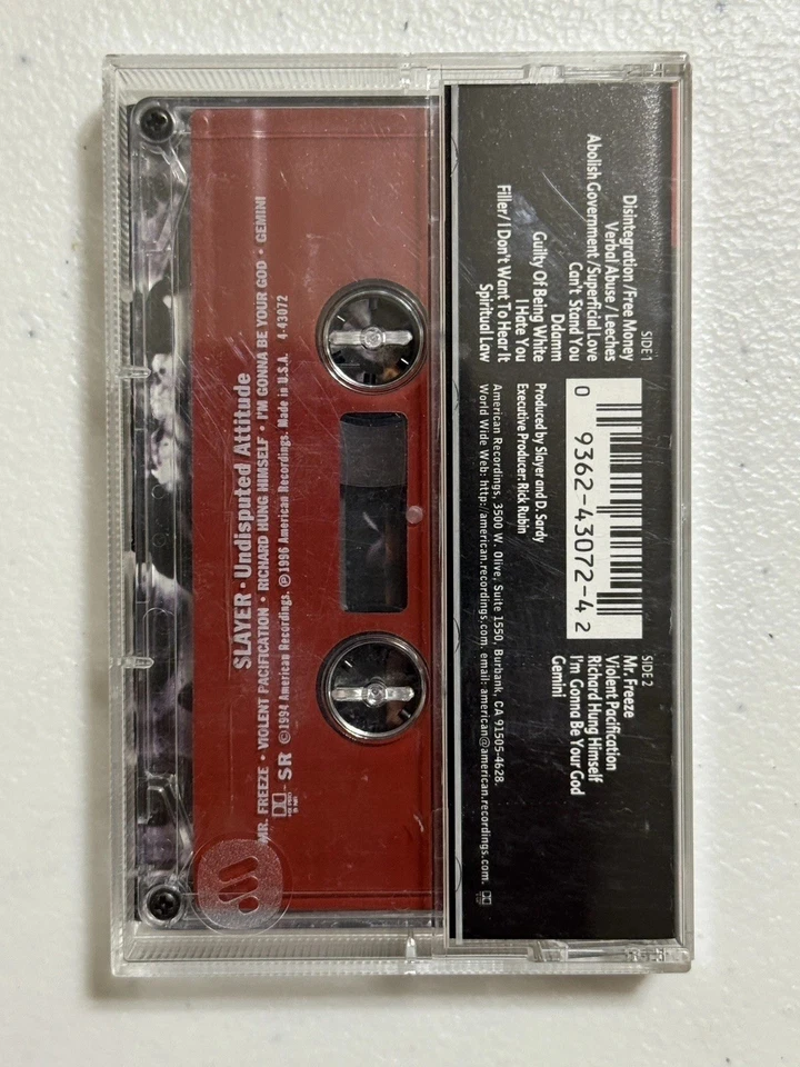 Slayer Undisputed Attitude Cassette Tape Original 1994 SR RED Metal 43072-4 USA - Image 2 of 4