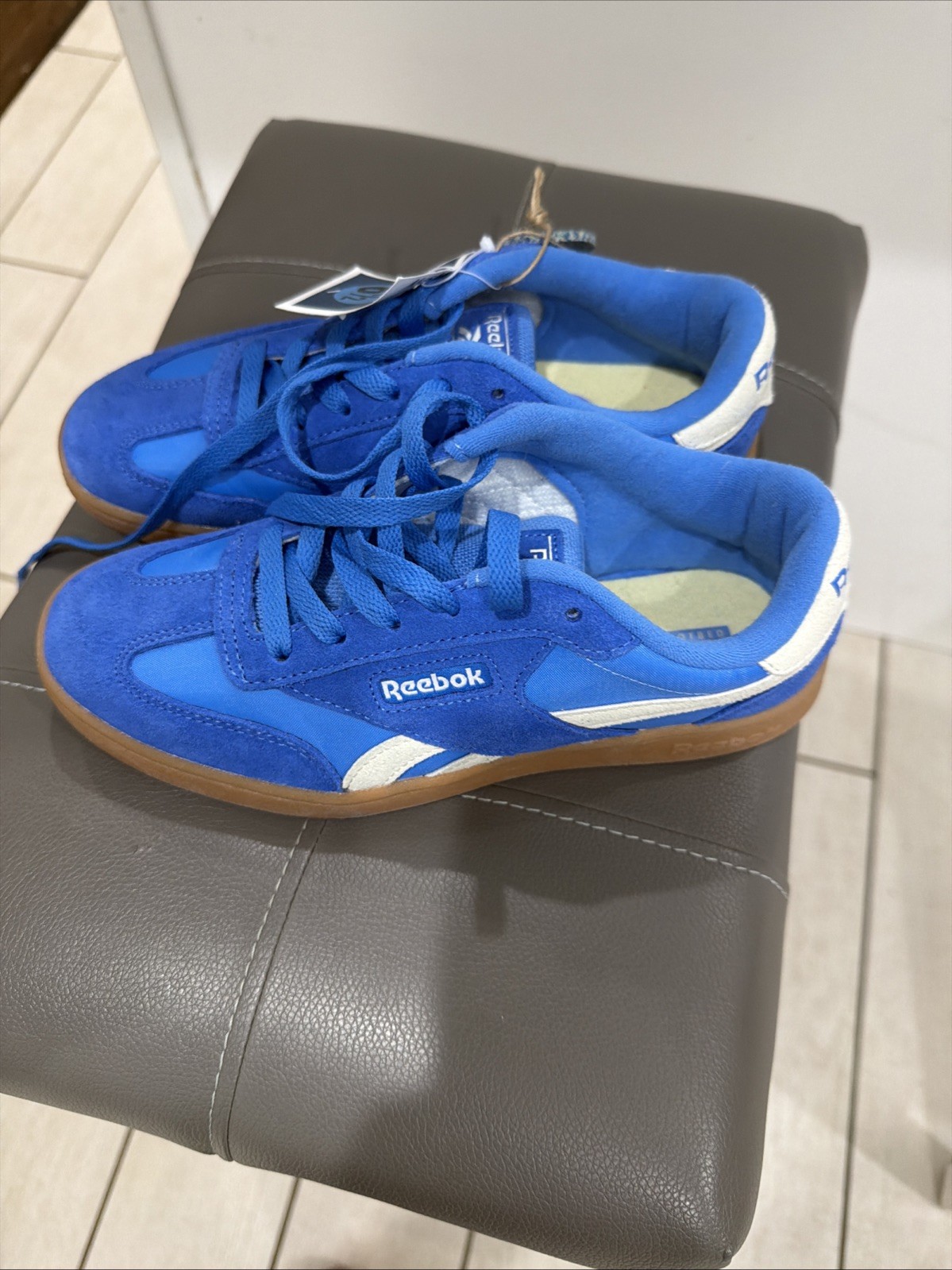 REEBOK Forte Lounger Blue Suede Leather Retro Sneakers Women's Size 6.5