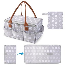 Diaper Caddy with Changing Mat, Large Baby Diaper Caddy Organizer with Lid, P...