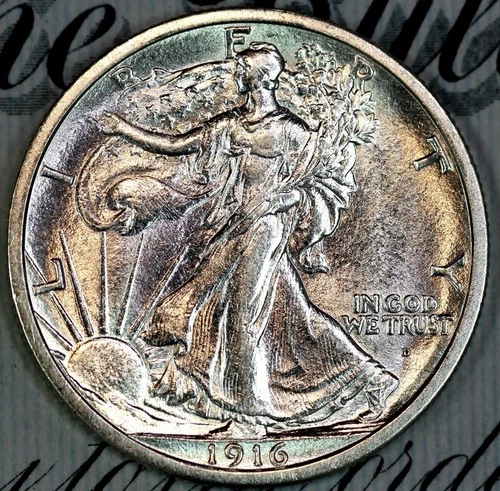 1916-D SOLID+ GEM BU MS WALKING LIBERTY HALF-DOLLAR DC259 MATTHEWS HOARD