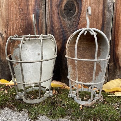 2 Daniel Woodhead Co. Industrial Metal Wire Light Cages Repurpose Steampunk Vtg