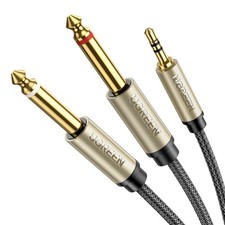 UGREEN 1/8 to 1/4 Stereo Cable 3.5mm TRS Dual 6.35mm TS 6.6FT, Black