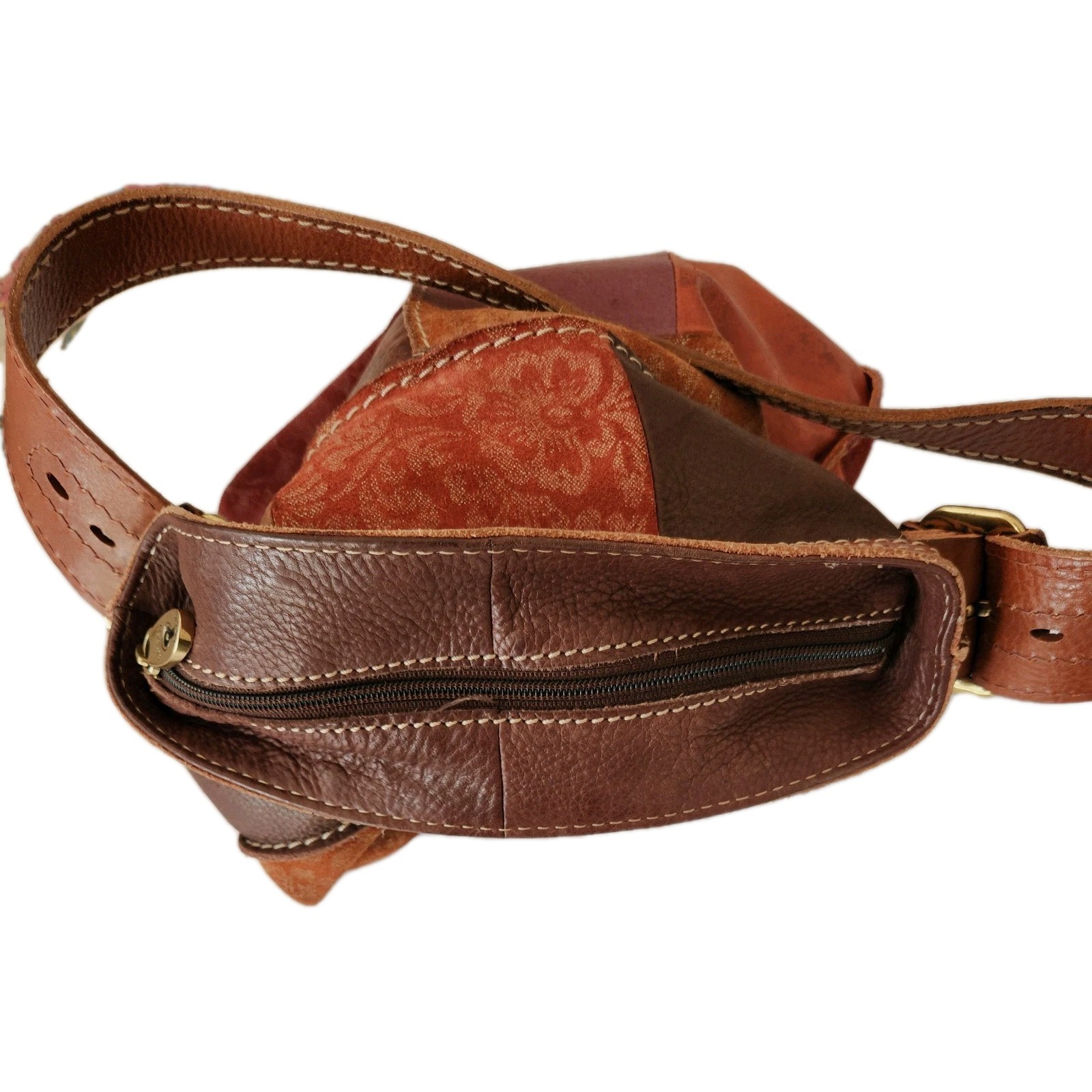 Fossil Leather Color Block Brown Patchwork handba… - image 4