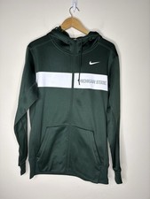 Nike Therma Michigan State Spartans Full Zip Hoodie Mens Small Green Fleece