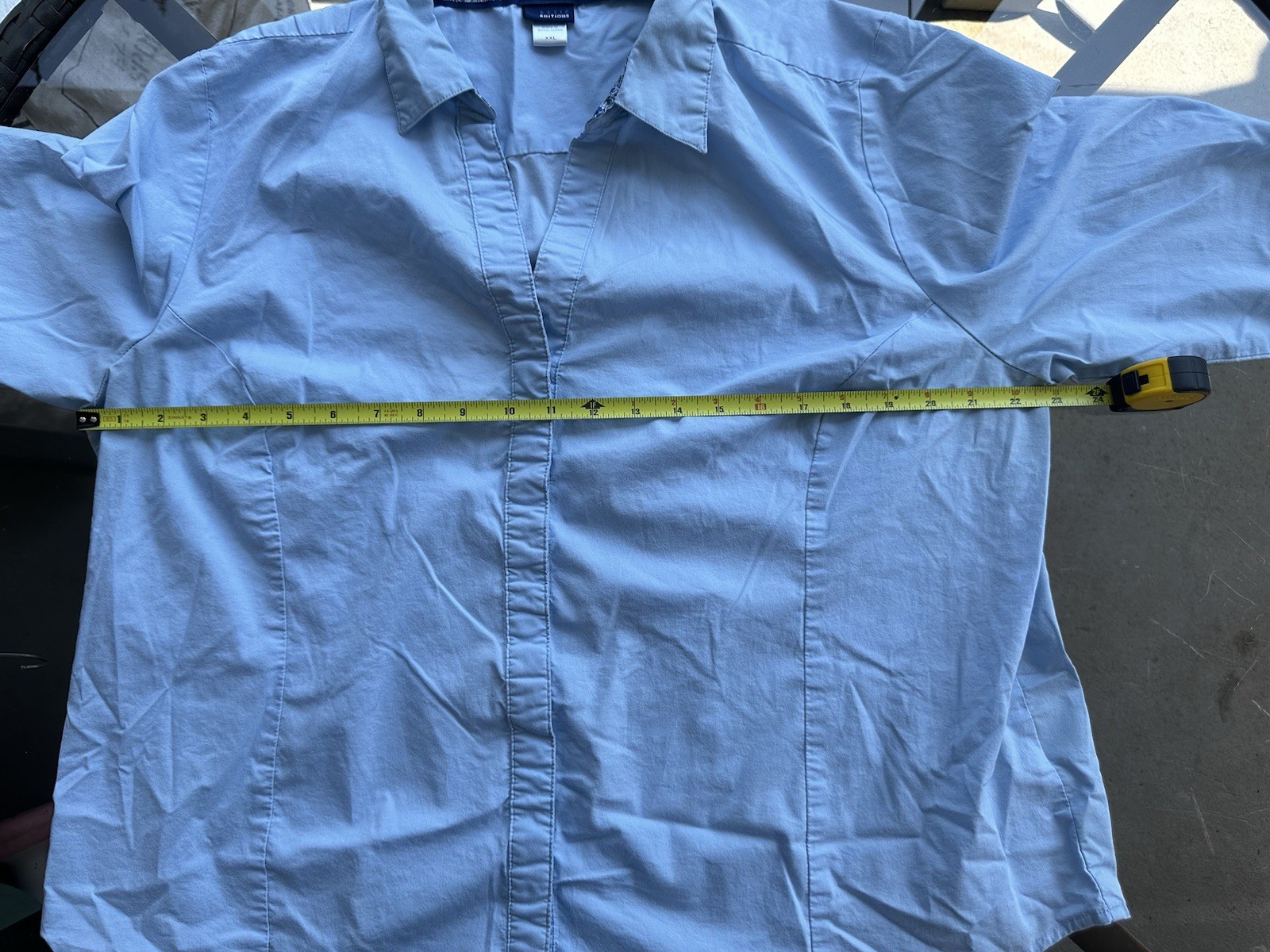 Basic Editions 3/4 Sleeve Button Down Top in Blue… - image 3