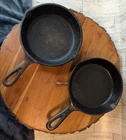 Vntg Pair #3 Lodge Cast Iron Skillets one unmarked other SK w/3-notch heat rings