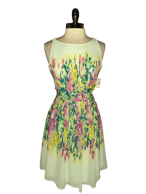 #ad NEW DRESSBARN Size 10 A Line Dress Aqua Blue Green Pink Floral Sleeveless $39.99