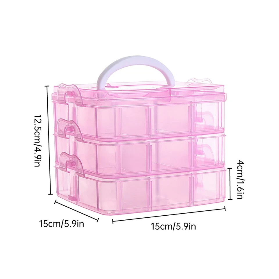 Portable Plastic Jewelry Organizer Box Three-Layer Detachable Storage Case AU - image 2 of 4