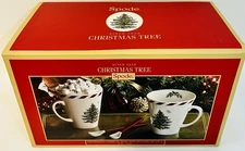 Spode Christmas Tree Peppermint 14 Ounce Mugs with Spoons, Set of 2